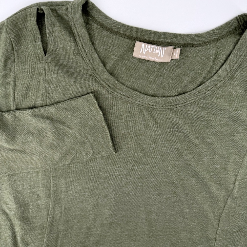 Nation LTD Womens Olive Green Shoulder Cut Out Long Sleeve‎ Scoop Neck Top Large